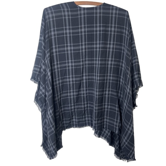 J. JILL Black and Gray Plaid Shawl Cover-Up Size One Size - Picture 2 of 12